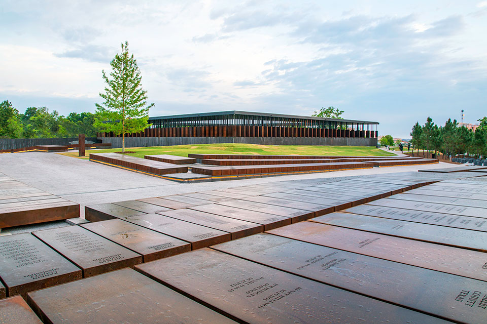 an exterior view of the National Memorial for Peace and Justice